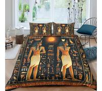 Ancient Egyptian Gods Ensemble De Literie 3 pièces Imprimé en 3D Léger Mythical Art Style Housse de Couette avec 2 Taies d'oreiller Confortable for Décoration de Chambre Single（135x200cm）