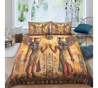 Ancient Egyptian Gods Linge de Lit 3 pièces Hypoallergique Imprimé en 3D Léger Mythical Art with Parure de Lit avec 2 Taies d'oreiller Confortable for Chambre de Adolescents Single（140x200cm）