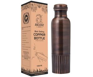 Ancient Impex Bouteille en cuivre pur finition antique de qualité supérieure, capacité de 950 ml pour les bienfaits de la santé ayurvédique, motif demi-doublure