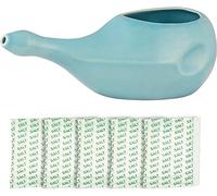 Ancient Impex Pot Neti en céramique sans poignée pour le nettoyage nasal avec 5 sachets de sel de Neti, couleur bleu ciel, capacité de 300 ml