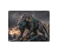 Ancient Kintsugi Stone Panther Statue Plaque Métal 30x40cm Pour La Maison | Ajoutez des décors muraux en métal dans le bar pour donner un nouvel élan.
