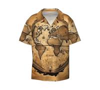 Ancient Map World Globe Chemise à manches courtes pour homme Couleur boutonnée Plage Tropical Holiday, noir, Taille 4XL