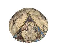 Ancient Map World Globe Print Bonnet de douche réutilisable double couche avec bande élastique Idéal pour la maison, le spa, l'hôtel et les voyages