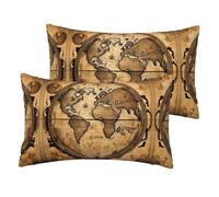 Ancient Map World Globe Printing Pillowcase Set of 2 Polyester Cushion Cover Comfortable Pillowcases for Outdoor Bench Home 40X60Cm