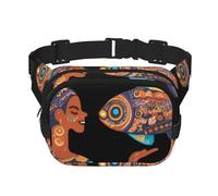 Ancient Maya and Fish Square Sac banane double couche avec bandoulière réglable Idéal pour les sports de plein air, noir, One Size