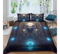 Ancient Pharaoh Ensemble De Literie Hypoallergique 3 Pièces 3D Effet Confortable Sci-FI Digital Art Housse de Couette avec Fermeture Éclair Ultra Douce for Décoration de Chambre Single（140x200cm）