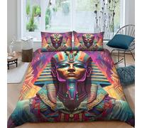 Ancient Pharaoh Ensemble De Literie résistante 3 Pièces 3D Effet Douce Vibrant Digital Art Housse de Couette avec Fermeture Éclair Confortable for Chambre de Adolescents Super King（260x220cm）