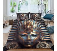 Ancient Pharaoh Mask Ensemble De Literie 3 pièces 3D Effet Microfibre résistante Egyptian Royal Art Parure de Lit avec Fermeture Éclair Facile d'entretien for Chambre Enfants Super King（260x220cm）