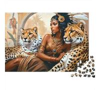 Ancient Queen with Leopards 1000 Teile Umweltfreundliches Karton Puzzle Für Erwachsene Puzzle-Liebhaber Brain Training Stressabbau Entspannung Familienpuzzle 70x50cm/1000pcs