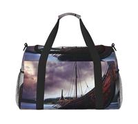Ancient Times - Grand sac de sport imprimé bateau pour homme et femme - Grand sac de sport avec bandoulière pour voyage, week-end, pêche, chasse, Noir , Taille unique, Sac de voyage