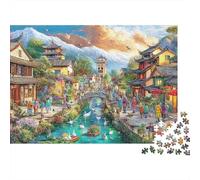 Ancient Town Scene 1000 Pièces Jigsaw Puzzles for Adults European Town Fun, Challenging & Brainteasing Adults Jigsaw Puzzle Uncover The Puzzle Recycled Carton Educational Game Fun Activity Fo