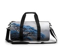 Ancient Trees Sac de sport cylindrique avec bandoulière pour homme et femme Motif arbres avec feuilles bleues