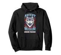 Ancient Wisdom Wolf Modern Freedom Design patriotique Sweat à Capuche