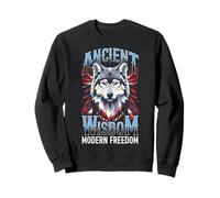 Ancient Wisdom Wolf Modern Freedom Design patriotique Sweatshirt