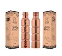 ANCIENTIMPEX Lot de 2 bouteilles d'eau en cuivre pur - Style sans couture pour les bienfaits de l'Ayurveda - 1 000 ml