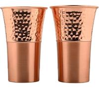 ANCIENTIMPEX Lot de 2 gobelets en cuivre de qualité supérieure - Capacité de 350 ml - Verres à eau ayurvédiques pour des bienfaits pour la santé (motif martelé et uni).