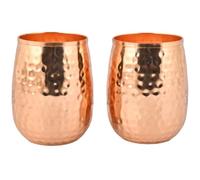 ANCIENTIMPEX Lot de 2 gobelets en cuivre pur martelé - 250 ml design tonneau pour des bienfaits ayurvédiques pour la santé.