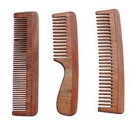 Ancientimpex Lot De 3 Peignes En Bois De Neem Pur Avec Pochette De Transport Zippée - Peigne Neem À Dents Fines - Peigne À Dents Larges - Peigne Neem À Dents Larges Avec Poignée-Pack