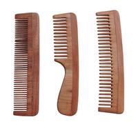 Ancientimpex Lot De 3 Peignes En Bois De Neem Pur Avec Pochette De Transport Zippée - Peigne Neem À Dents Fines - Peigne À Dents Larges - Peigne Neem À Dents Larges Avec Poignée-Pack