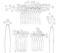 ANCIRS 3 Pack Pearl Bride Wedding Hair Comb & 2 Pack Silver Bridal Side Hair Pins for Women & Girls