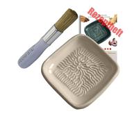 ANCKERAMIC® Ceramico Assiette à râper et pinceau à pâtisserie avec poils naturels - En céramique - Pour ail, gingembre, muscade - Fabriqué à la main (blanc/lilas)