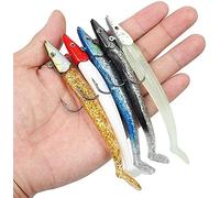 ANCLLO Appâts de pêche Souples avec hameçon à tête de Plomb, leurres de pêche en mer à la rhubarbe crème avec boîte (Lot de 5)