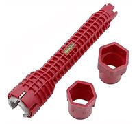 ANCLLO Clé multifonction 8 en 1 pour installation de robinet et d'évier - Outil de plomberie pour cuvette de toilettes, évier, salle de bain, cuisine, plomberie - Rouge
