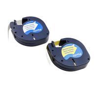 ANCLLO Compatible avec Les recharges Dymo Letratag, Ruban Plastique de Remplacement pour imprimante Dymo, Recharge d'étiquettes Auto-adhésives LT-100H Maker Machine, 91201-91205 Noir sur Blanc/Jaune