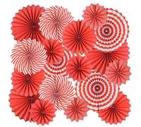 ANCLLO Ensemble de 12 ventilateurs en papier à suspendre, décoration de guirlandes en papier à motif rond pour anniversaire, mariage, remise des diplômes, événements, accessoires (rouge)
