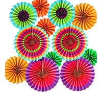 ANCLLO Ensemble de 12 ventilateurs en papier à suspendre, décoration de guirlandes en papier à motif rond pour anniversaire, mariage, remise des diplômes, événements, accessoires (Coloré)