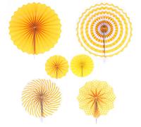 ANCLLO Ensemble de 12 ventilateurs en papier à suspendre, décoration de guirlandes en papier à motif rond pour anniversaire, mariage, remise des diplômes, événements, accessoires (Jaune)