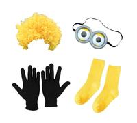 ANCLLO Ensemble pour Costume de Minions, Lunettes, Lunettes, Perruque Fantaisie, Chaussettes et Gants, Costume drôle décoratif Jaune pour Hommes, Costume de Cosplay, Fournitures de fête, décoration