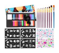 ANCLLO Face Colours Ensemble de Maquillage pour Enfants 10 Couleurs Palette de Maquillage de Peinture pour Le Visage avec 10 pinceaux et 40 modèles de Tatouage 2 Autocollants en Diamant