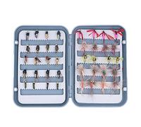 ANCLLO Kit de 40 Mouches de Pêche avec Boîte - Sèches, Humides, Nymphes et Serpentins pour Bar, Saumon et Truite