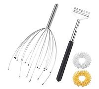 ANCLLO Kit de massage de tête, 20 griffes en acier inoxydable pour massage du cuir chevelu et gratte-dos avec 2 anneaux de massage des doigts