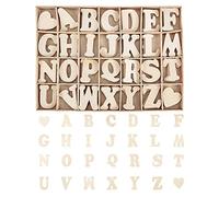 Ancllo Lot de 112 lettres de l'alphabet de A à Z avec cœur en bois naturel et plateau de rangement pour loisirs créatifs et décoration de mariage
