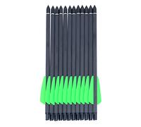 ANCLLO Lot de 12 flèches à plumes vertes en carbone pur de 19,1 cm avec tête remplaçable pour archet composé et recourbé 5 cm