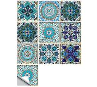 ANCLLO Lot de 20 autocollants muraux style mandala traditionnel, imperméables, résistants à l'huile et amovibles, pour salle de bain et cuisine 10 x 10 cm