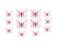 ANCLLO Lot de 24 stickers muraux 3D en forme de papillon avec gomme éponge et aimant Rouge