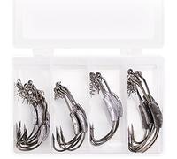 ANCLLO Lot de 25 hameçons de pêche lestés avec verrou à ressort, crochet en plastique souple pour poissons roux d'eau douce et salée