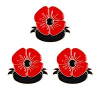 ANCLLO Lot de 3 broches en forme de fleur en émail rouge pour ne jamais oublier les anciens combattants