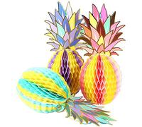 ANCLLO Lot de 3 décorations à suspendre en papier multicolore ananas nid d'abeille pour fête tropicale hawaïenne Luau Fournitures de fête Mariage Décoration d'intérieur