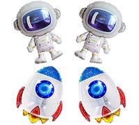 ANCLLO Lot de 4 ballons mignons de grande taille motif astronaute et fusée pour fête sur le thème de la planète, fournitures de fête prénatale et fête d'anniversaire