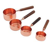 ANCLLO Lot de 4 tasses à mesurer en acier inoxydable avec poignée en noyer pour mesurer la cuisson - Or rose (grand)