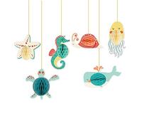 ANCLLO Lot de 6 décorations de fête d'anniversaire en nid d'abeille sur le thème de l'océan pour enfant
