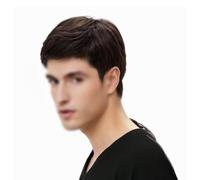 ANCLLO Perruque pour Homme - Perruque Courte Marron foncé - Cheveux naturels Moelleux - Frange latérale - Cheveux Courts et raides - pour Homme (Marron)