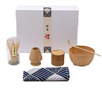 ANCLLO Service à thé matcha japonais 5 pièces, fouet/bol/support/cuillère en bambou/boîtes de matcha en bambou pour cérémonie traditionnelle du thé japonais