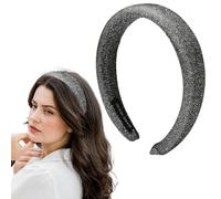 Ancnoz Bandeau épais rembourré à paillettes pour femme - Antidérapant - Argenté - Chic - Large éponge - Pour se laver le visage - Yoga - Bandeau disco fantaisie - Accessoires pour cheveux vintage