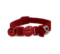 Ancol Collier pour Chat en Velours Rouge - Velours Extra Doux avec cœur étincelant et Boucle détachable