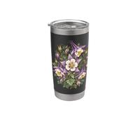 Ancolie Fleur Graphique Fougère et Papillon Nature Gobelet isotherme en acier inoxydable double paroi